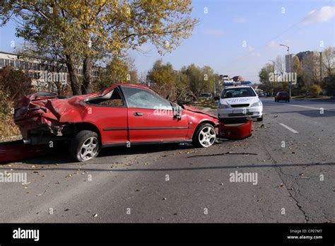 Red Car Crash In Sofia Stock Photo Alamy