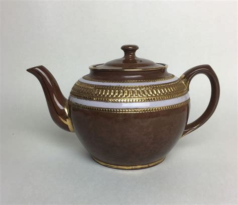 Vintage James Sadler Brown And Gold Ceramic Teapot Etsy Tea Pots