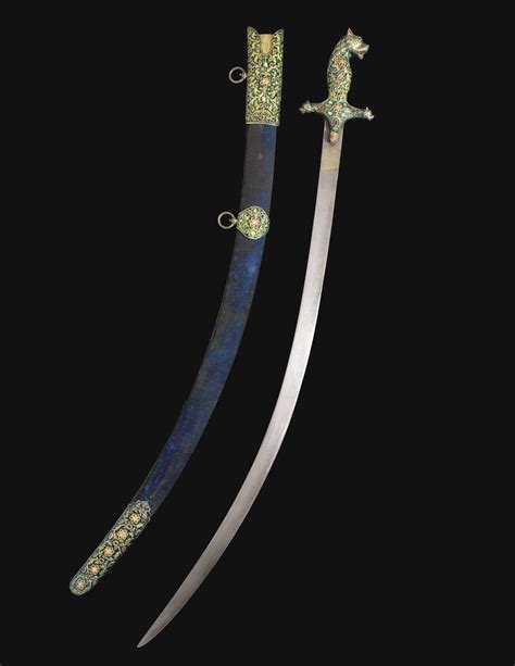 204 a jewelled and enamelled sword with earlier persian blade signed asadullah isfahani