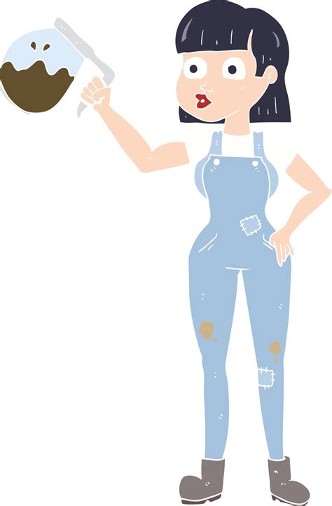 Flat Color Illustration Of A Cartoon Woman In Dungarees With Coffee Vector Art At Vecteezy