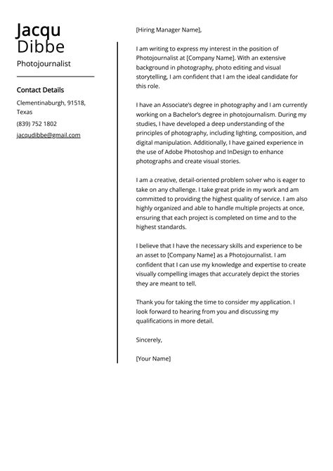 Photojournalist Cover Letter Example (Free Guide)