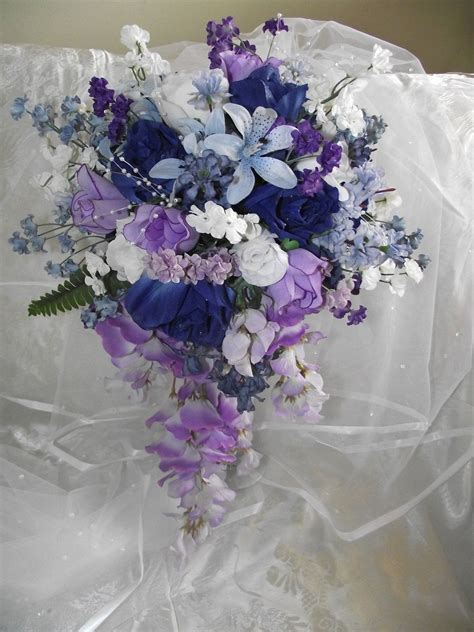 Cascade Dark Blue And Purple Wedding Bouquet By