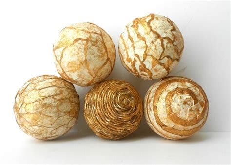 Set Of 5decorative Spheres Distressed Balls In Gold