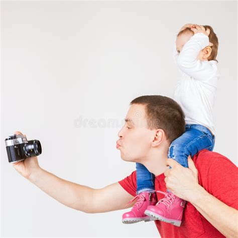 Funny Father Child Making Selfie Vintage Camera Stock Photos Free