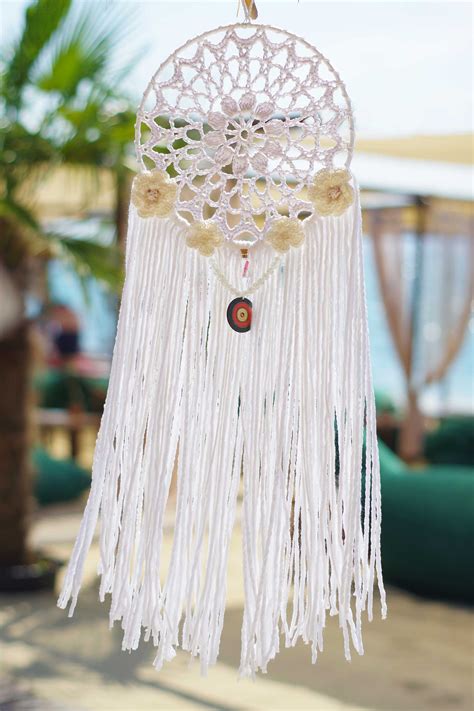 Personalized Wedding Dream Catcher With Hand Crocheted Flowers And A