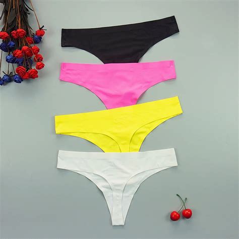 3 units lots seamless thongs ladies underwear woman stringi panties ice silk intimate sports
