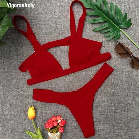 Vigorashely 2018 Sexy Red Bikini String Swimsuit Push Up Swimwear Women