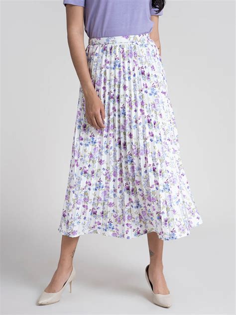 Buy Lilac Pleated Flared Floral Midi Skirt Online Fablestreet