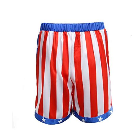 Amnpolen Adult Mens American Flag Boxing Satin Shorts Trunk Costume