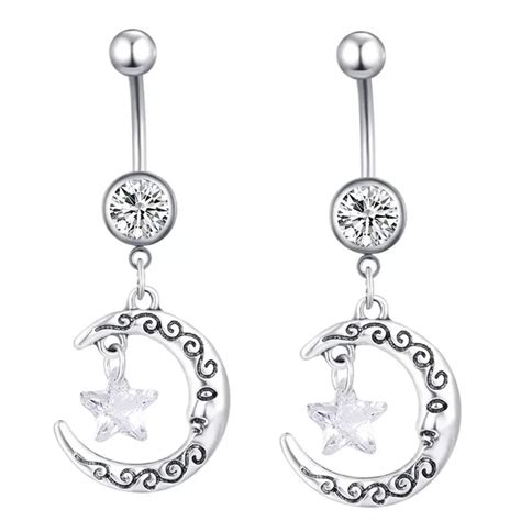 Surgical Steel Fashion Moon Star Dangle Navel Rings Belly Button Ring Navel Piercing Sexy Body