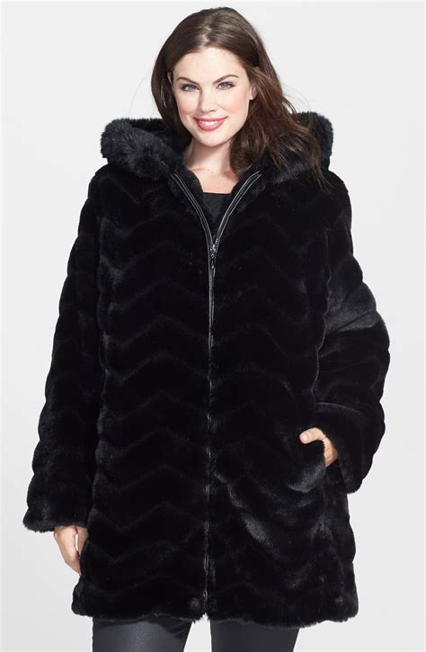 Gallery Chevron Faux Fur Hooded Coat Plus Size Nordstrom