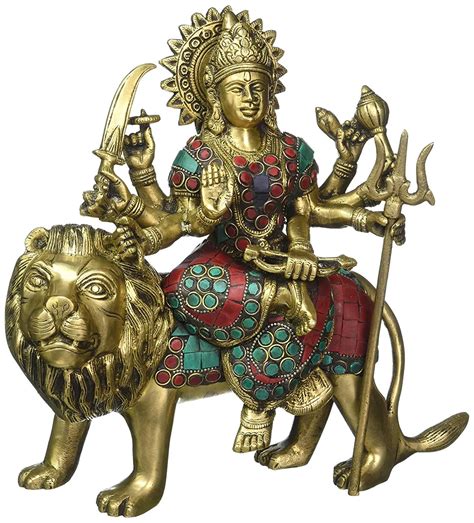 Goddess Durga Seated On Lion In Brass Handmade Made In India