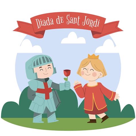 Dibujado A Mano Ilustración Diada De Sant Jordi Con Caballero Y Princesa Vector Gratis