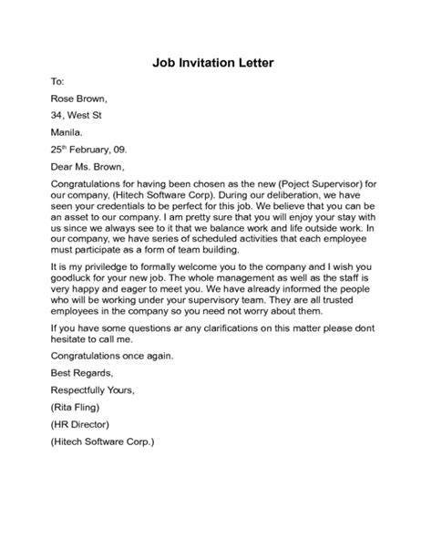 Job Invitation Letter Sample Edit Fill Sign Online Handypdf