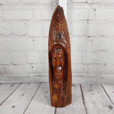 Vintage Native American Indian Chief Hand Carved Wood Sculpture 10 Inch 39 99 Picclick
