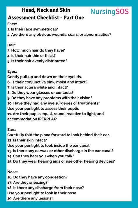 Nursing School Head Neck And Skin Assessment Checklist Part One