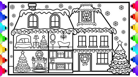 How To Draw And Color A House With Christmas Decorations 💚🎄glitter Art