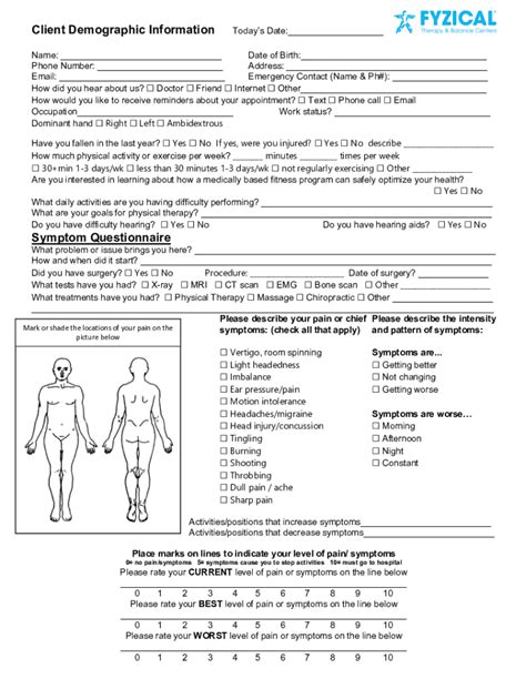 fillable online intake form fyzical therapy and balance centers fax email print pdffiller