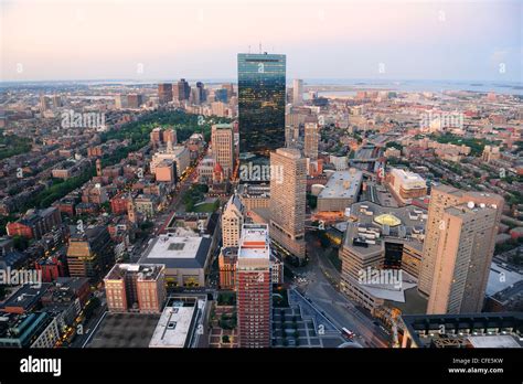 Urban City Aerial View Boston Aerial View With Skyscrapers At Sunset