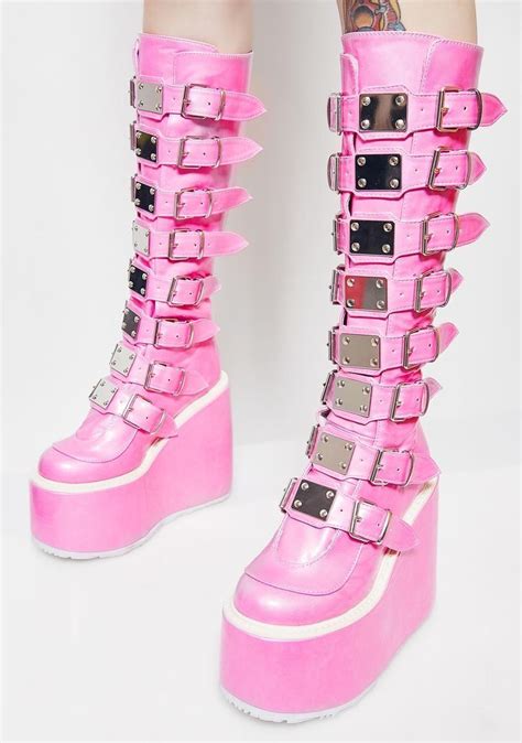Pink Trinity Boots By Demonia 240c Goth Shoes Kawaii Shoes Goth Boots