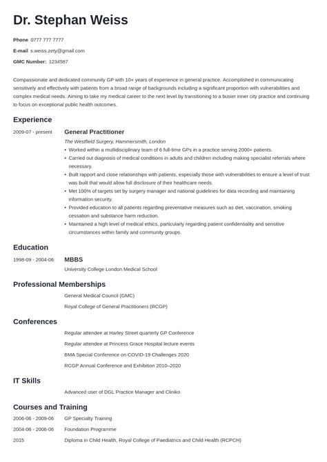 How To Write A Medical Cv Template And 20 Tips