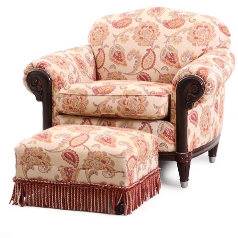 Contemporary Paisley And Floral Upholstered Arm Chair With Ottoman Ebth