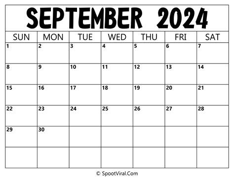 Free September 2024 Calendar Printable