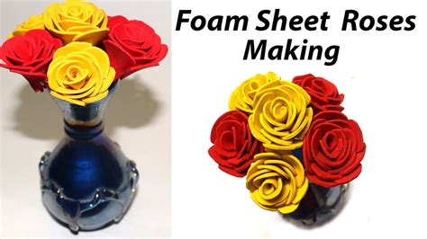 How To Make Foam Roses Step By Step Foam Sheet Craft Ideas Diy Flowers