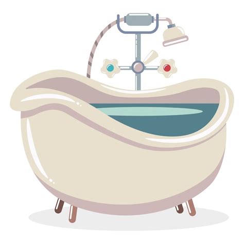 baignoire avec eau et douche illustration plate de dessin animé d un bain vintage isolé