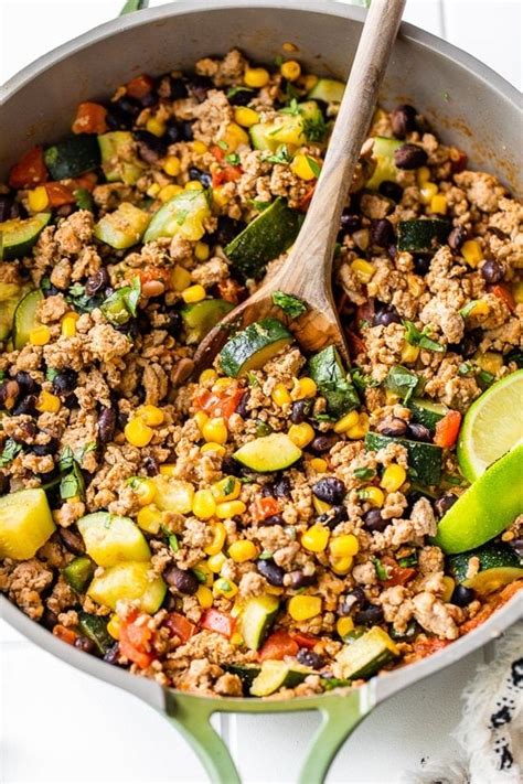 ground turkey skillet with zucchini corn black beans and tomato the home recipe