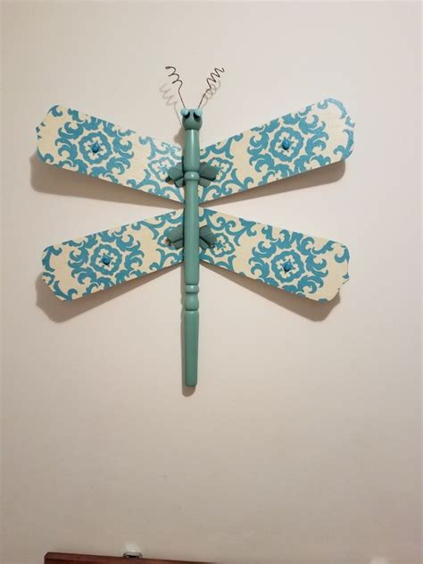Cream And Jade Dragonfly Made From Fan Blades And A Table Leg