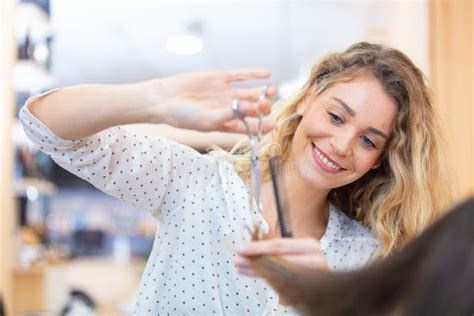 Hairdresser Making Stylish Haircut At Salon Stock Image Image Of