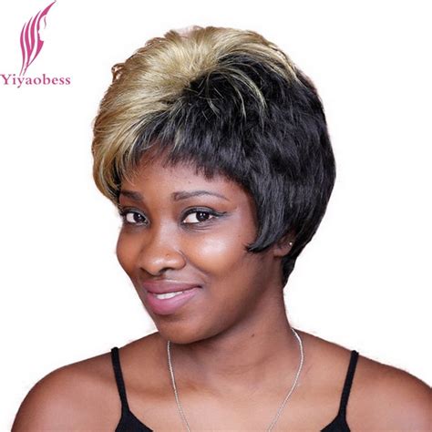 Yiyaobess 8inch Black Blonde Ombre Wig For Middle Age Women Heat