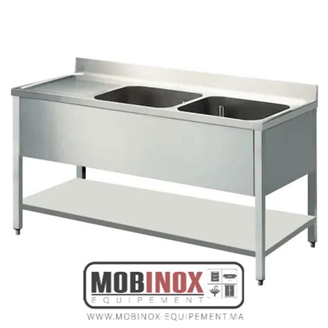 PLONGE INOX 2 BACS À DROITE ET 1 ÉGOUTTOIR À GAUCHE Mobinox