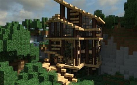 This design keeps clean lines and forsakes any type of roofing. modern-minecraft-wooden-mansion-720x450.jpg (720×450 ...