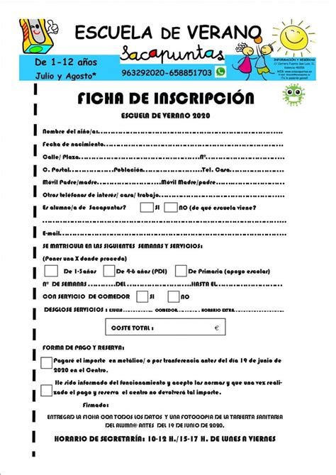 Inscripción 2020 · Centro De Educación Infantil En Valencia Sacapuntas