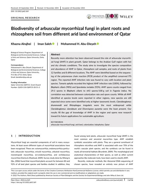 Pdf Biodiversity Of Arbuscular Mycorrhizal Fungi In Plant Roots And