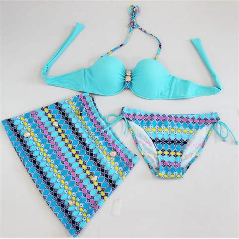 buy 2017 hot sexy summer plaid bikinis set skirt three pieces push up swimsuit