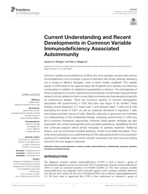 Pdf Current Understanding And Recent Developments In Common Variable