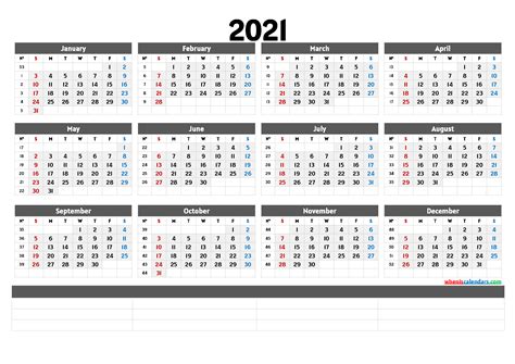 Free Printable 2021 Yearly Calendar With Week Numbers 6 Templates