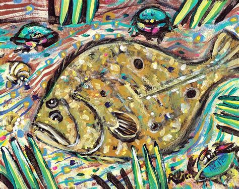 Funky Folk Flounder Painting Funky Folk Flounder Fine Art Print Fish