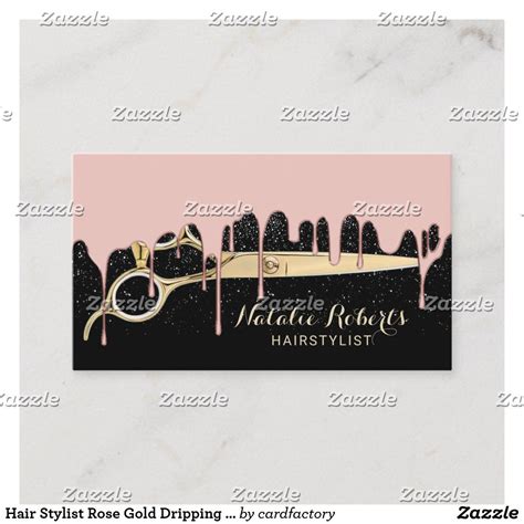Hair Stylist Rose Gold Dripping Black Glitter Business Card Zazzle