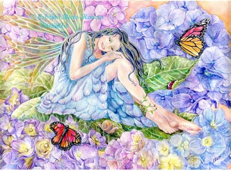 Fairy Art Hydrangea Fairy With Monarch Butterflies Lady Bug Etsy