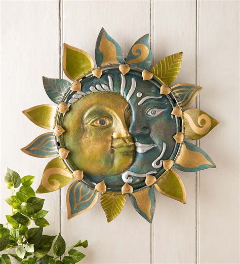 Handcrafted Sun And Moon Mixed Media Wall Art In Metal And Grc Dimensional Wall Art Wall