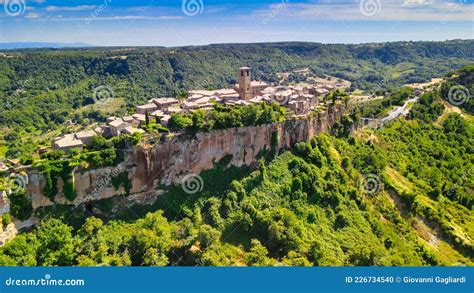 Panoramic Aerial View Of Civita Di Bagnoregio From A Flying Drone