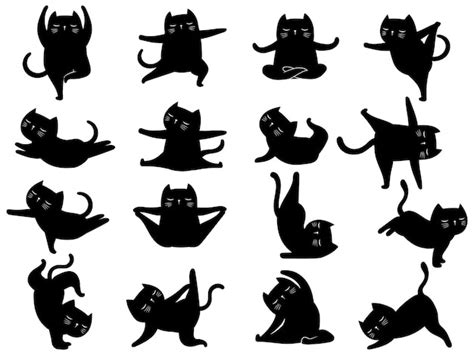 Premium Vector Set Of Silhouette Cat Yoga Collection Of Various