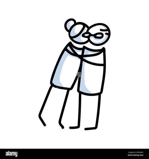 Drawn Stick Figure Of Senior Woman Hugging Senior Man Elderly Embrace