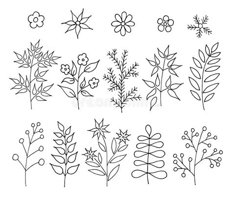 A Set Of Hand Drawn Doodle Cartoon Plants Vector Floral Design