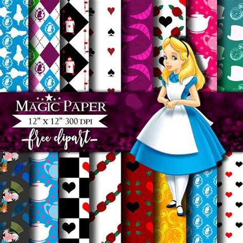 Alice In Wonderland Digital Paper Clipart Scrapbook Instant Download