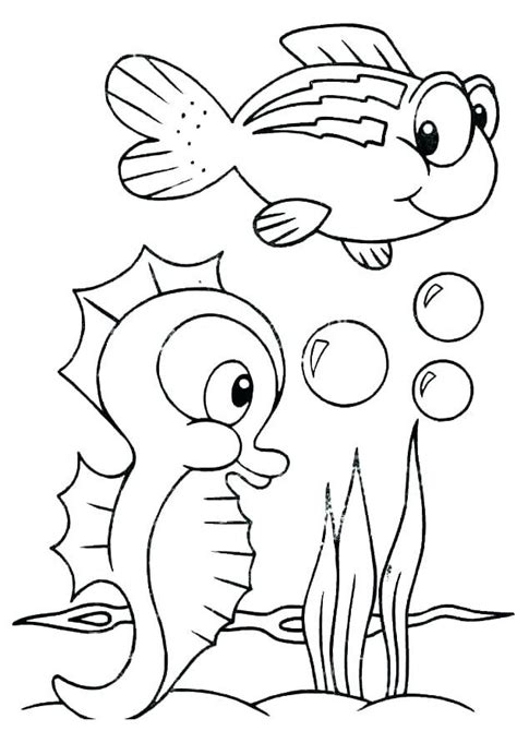 Cute And Easy Ocean Animals Coloring Pages Seahorse Puffer Fish Print